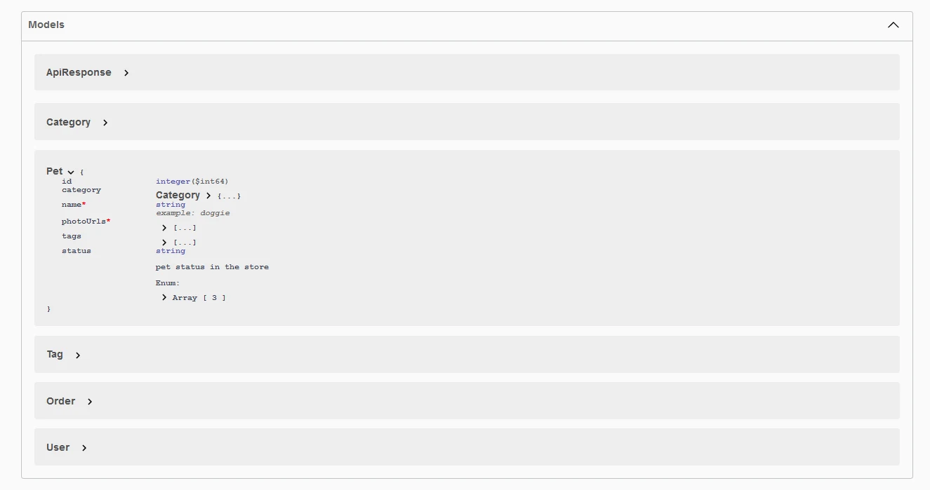 Models (schemas) in Swagger UI