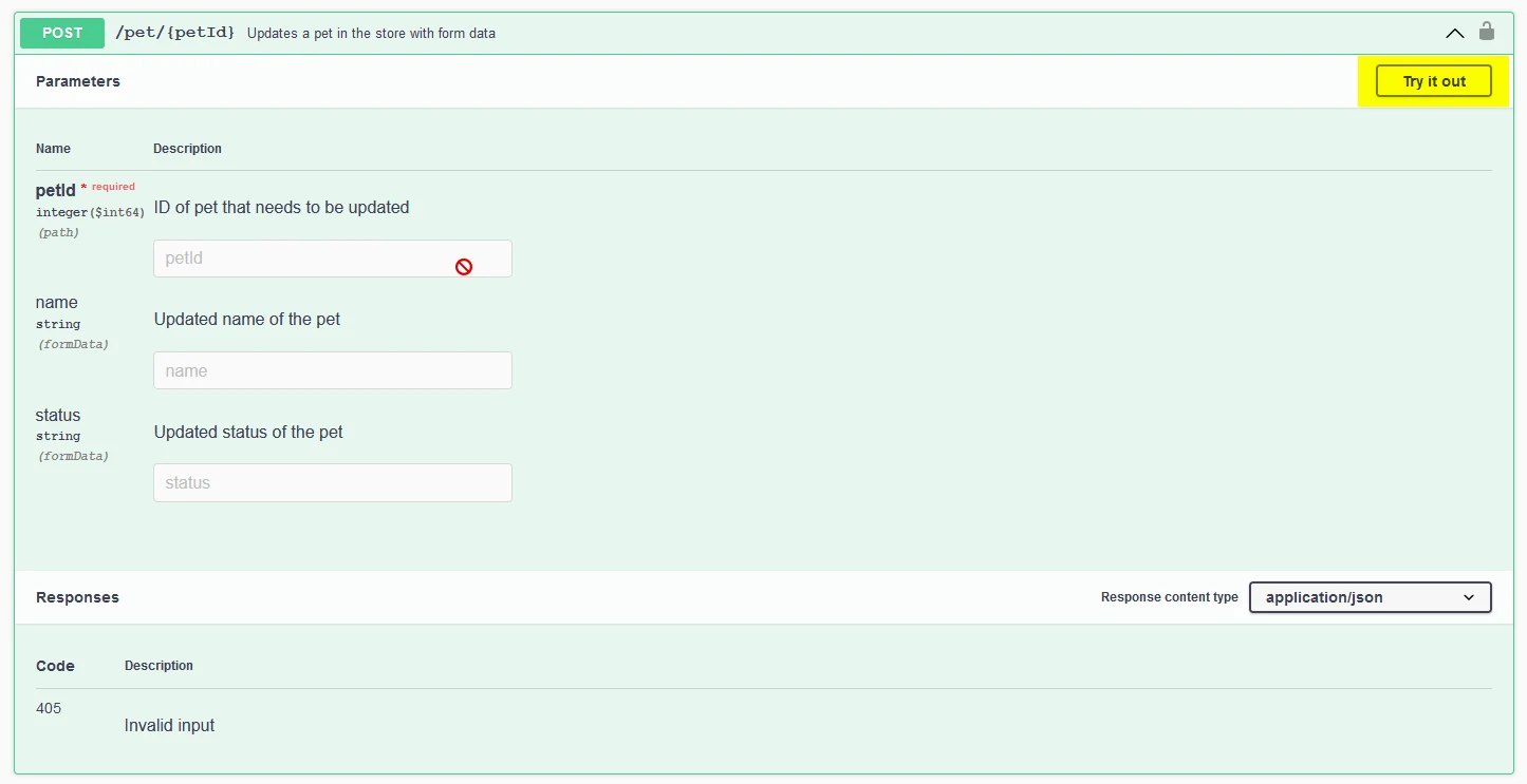 Try it out button in Swagger UI