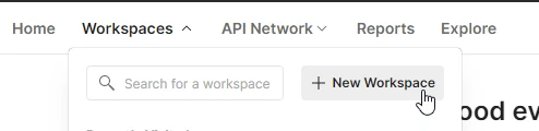Postman Workspaces menu with the New Workspace option