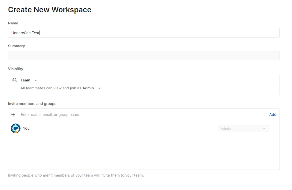 Workspace creation form in Postman