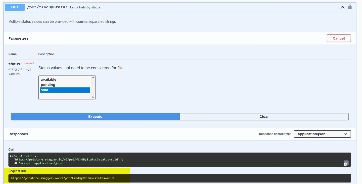 GET findByStatus endpoint in Swagger