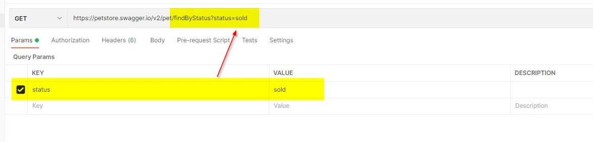 status parameter in the Postman request