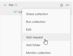 The collection's Add Request menu